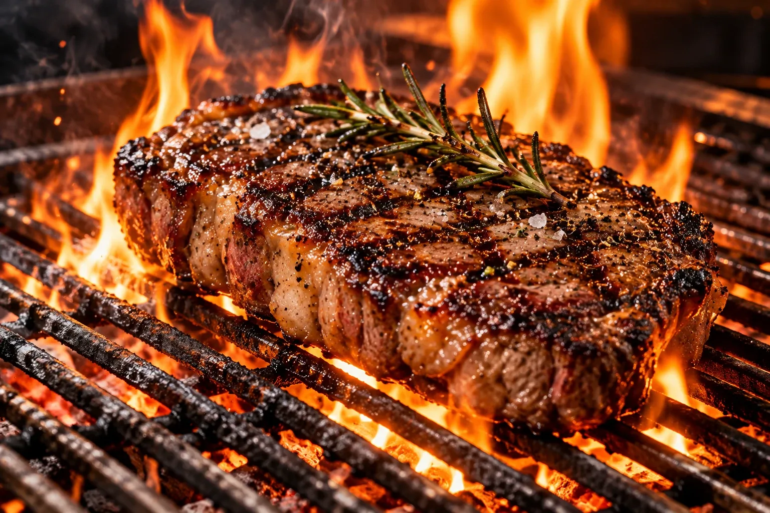 Steak über offener Flamme auf dem Grill